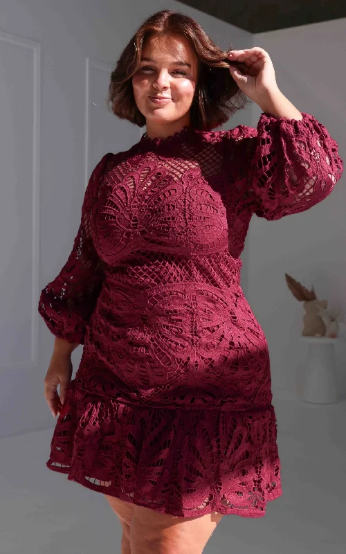 Designer Style Raelynn Lace Dress - Wine