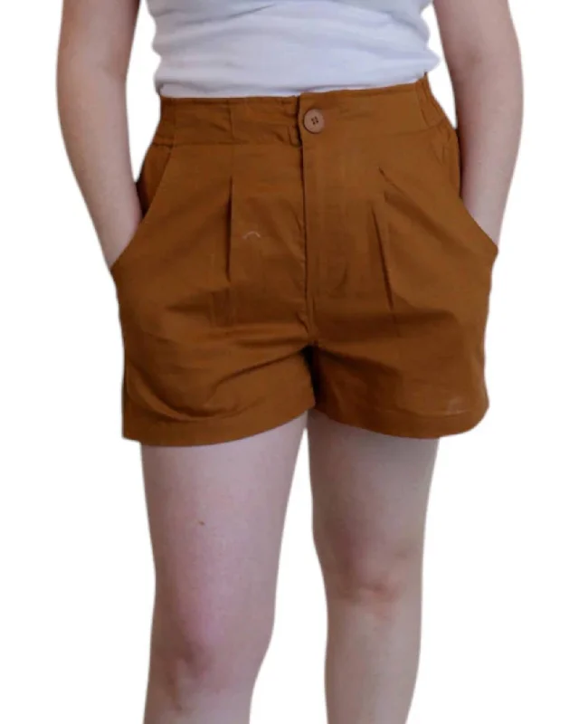 Short skirt design Elastic Waist Cotton Shorts In Toffee