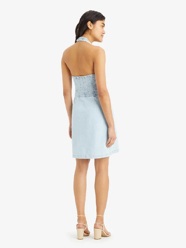 Chic Relaxation Women's Solid Light Blue Crew Neck Dress