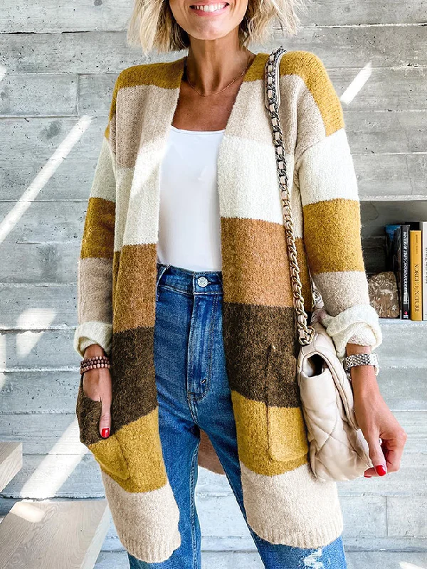 Noble Temperament Color Block Dropped Shoulder Cardigan