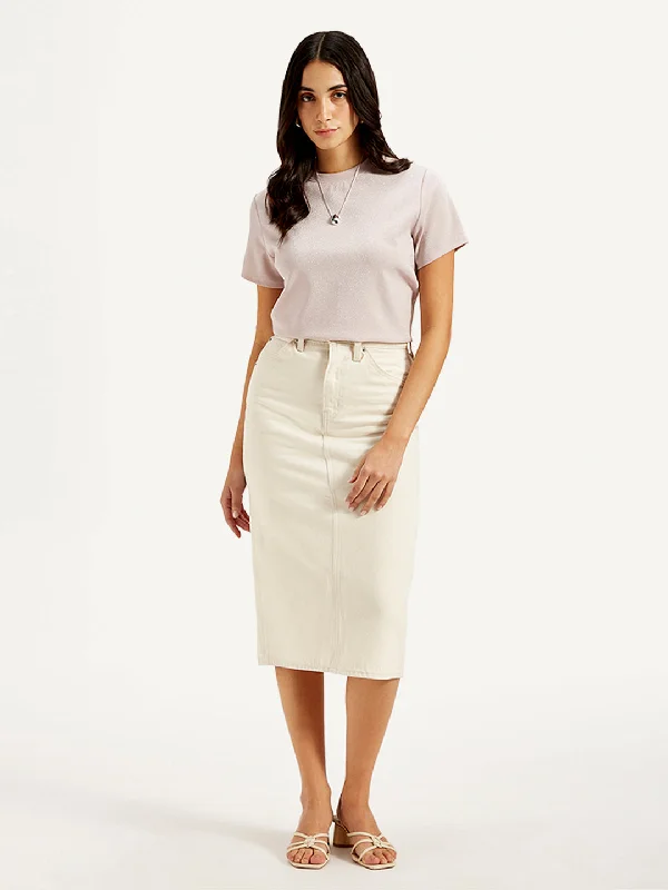 Classic Style Women's High Rise Off-White Slim Fit Skirt