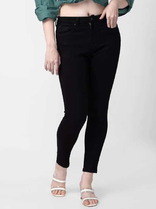 Soft And Comfortable Spykar Women Black Cotton Super Skinny Ankle Length Jeans (Alexa)