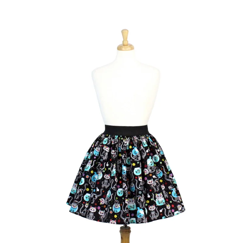 Relaxed Dresses Day of the Dead Kitty Pleated Skirt #PS-C332