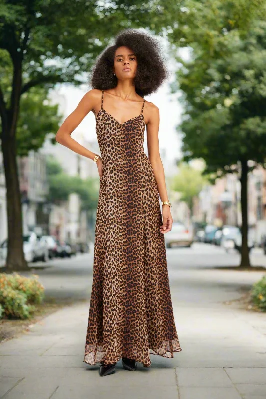 Slightly Flared Design Bias Maxi Dress