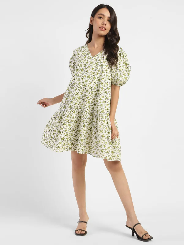 Elegant And Casual Women's Floral Print V Neck Dress