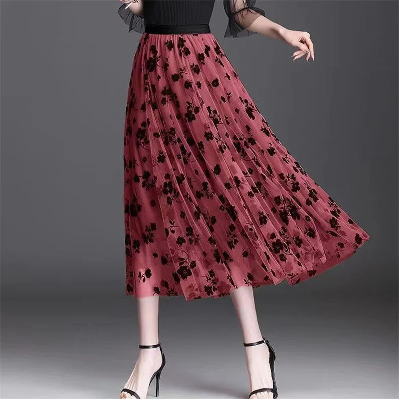 Fashion Wear Elegant Mesh Floral Skirt