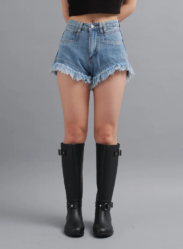 Classic Style Distressed Hem Denim Shorts CY19