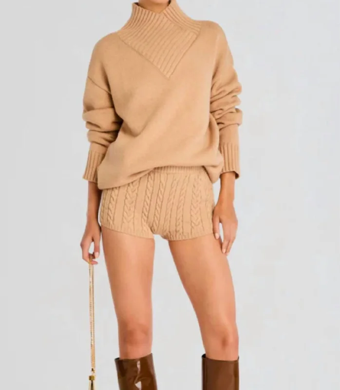 Comfortable Design Molly Cable Knit Hot Short In Tan