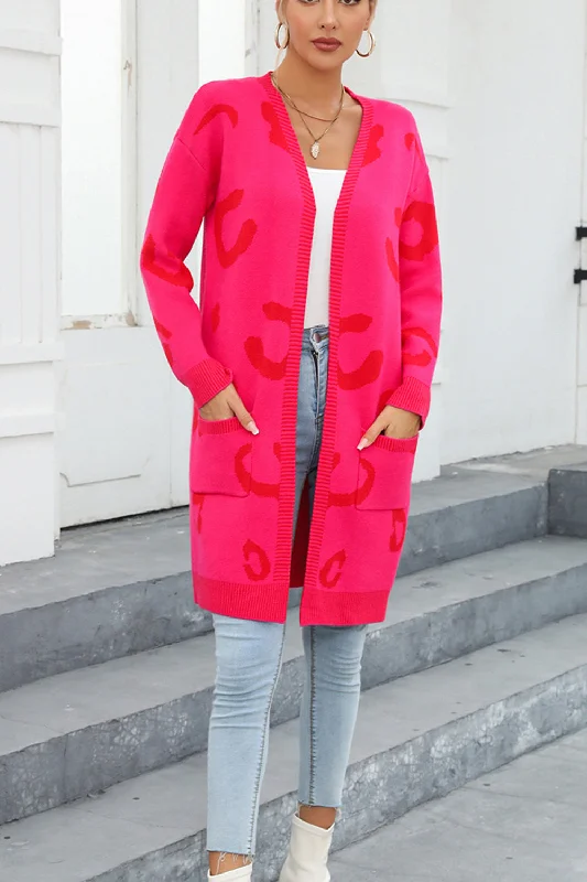 Elegant Style Printed Long Sleeve Cardigan with Pockets