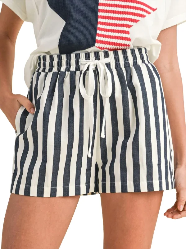 Comfortable and simple Stripe Twill Denim Short In Navy