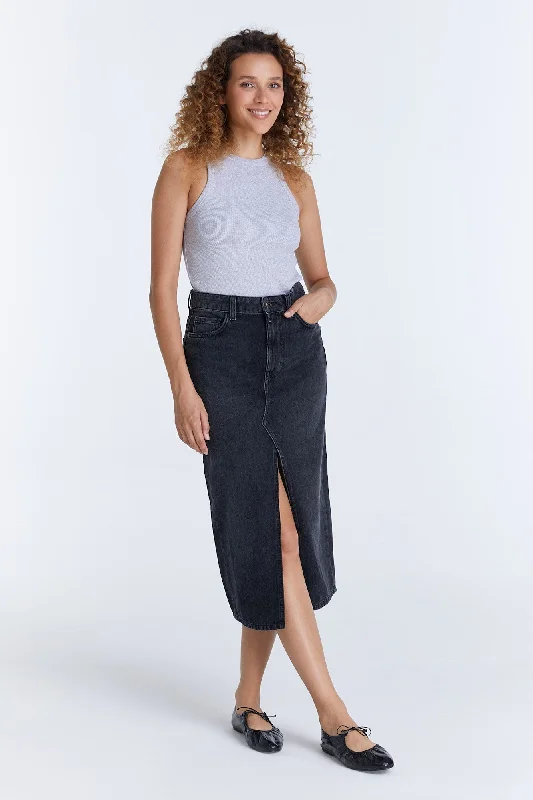Sports Comfort Style Helen Mid Waist 5 Pocket Long Skirt Black VT