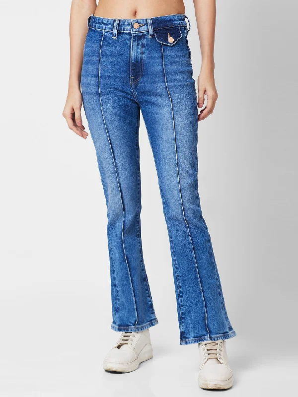 Playful Style Spykar Women Bootcut Low Distress Heavy Fade Stretchable Jeans