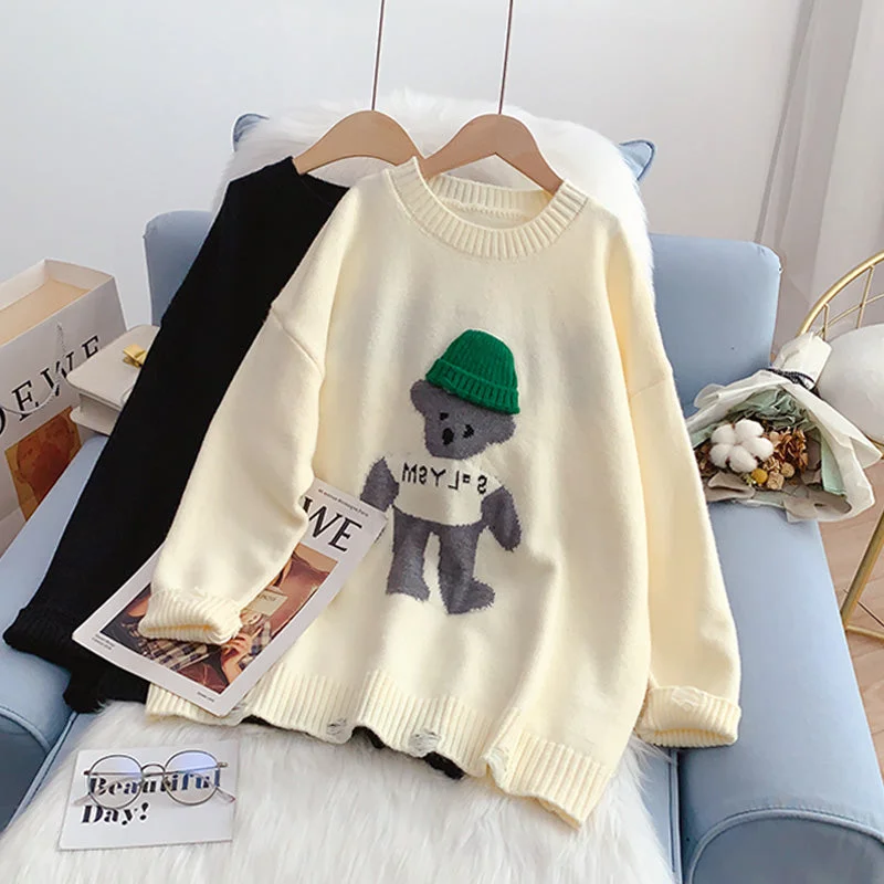 Spring Fashion Cute bear three-dimensional hat sweater female design sense minority  5199