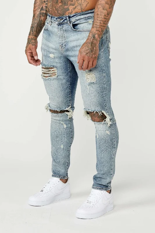 Fashion Concept SKINNY FIT JEANS - MID BLUE RIPPED & REPAIRED