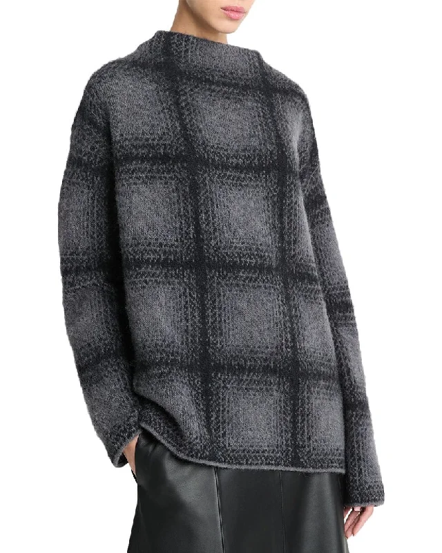 Lace Design Vince Shadow Plaid Funnel Neck Alpaca & Wool-Blend Sweater