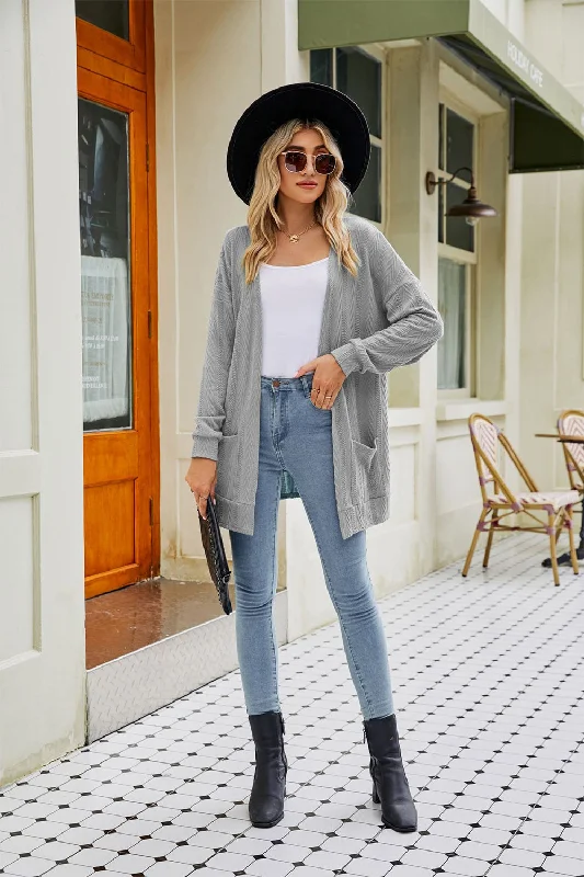 Elegant and noble Long Sleeve Pocketed Cardigan