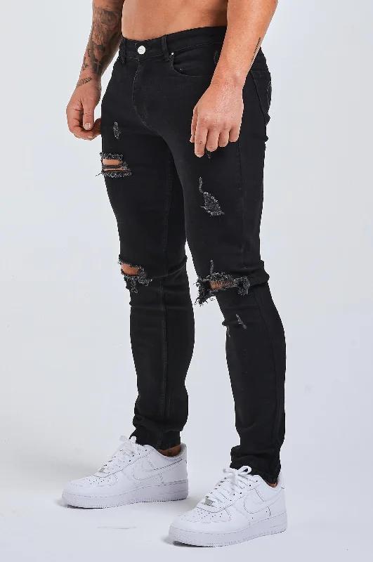 Fashion And Simplicity SLIM FIT JEANS 2.0 RIPPED & REPAIRED - BLACK