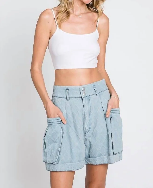 Elegant And Casual Washed Texture Denim Shorts