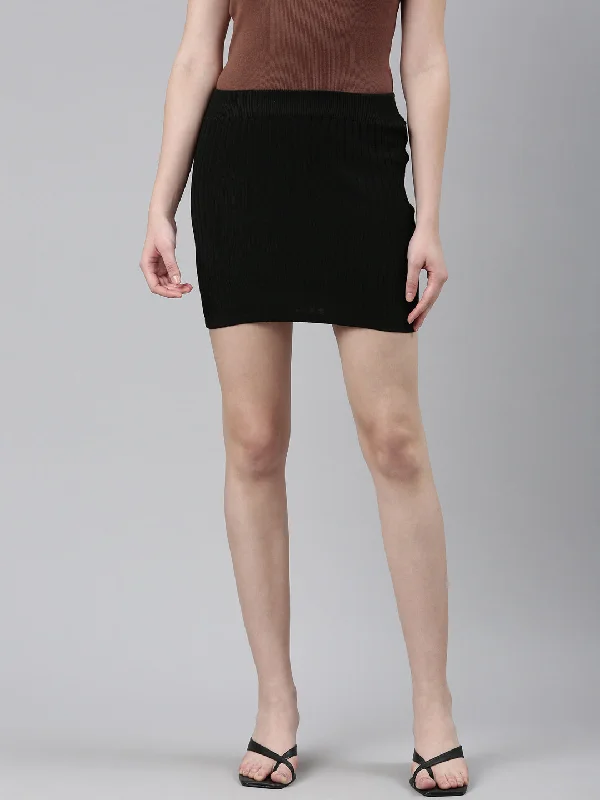 Fashion Style Women Black Solid Straight Skirt