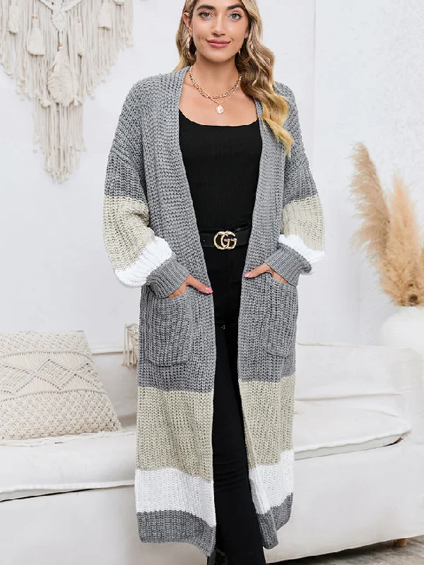 Moisture wicking Color Block Long Sleeve Pocketed Cardigan