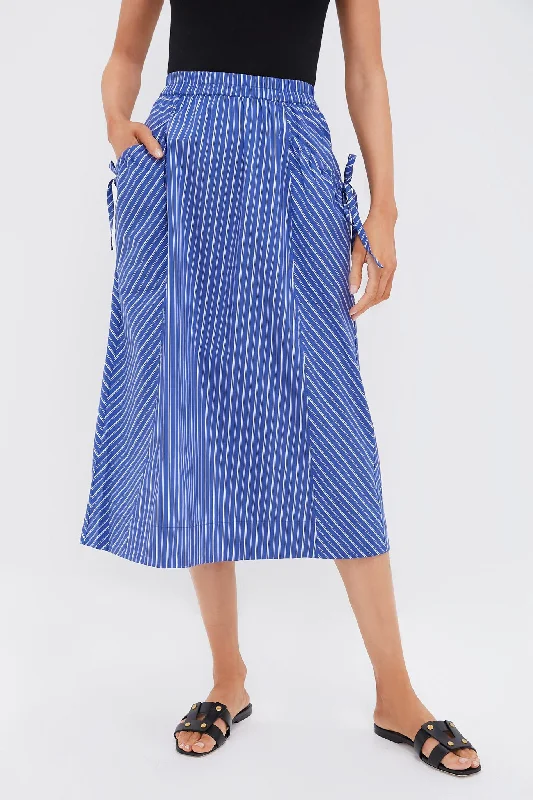 Independent design Dark Blue and White Kendall Play Stripe Midi A-Line Skirt