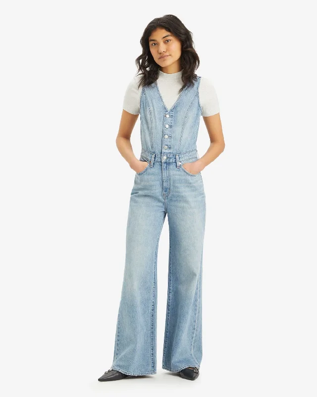 Luxury Classic Levi's® Womens Denim Vest Wide Leg Jumpsuit - Dive Deep