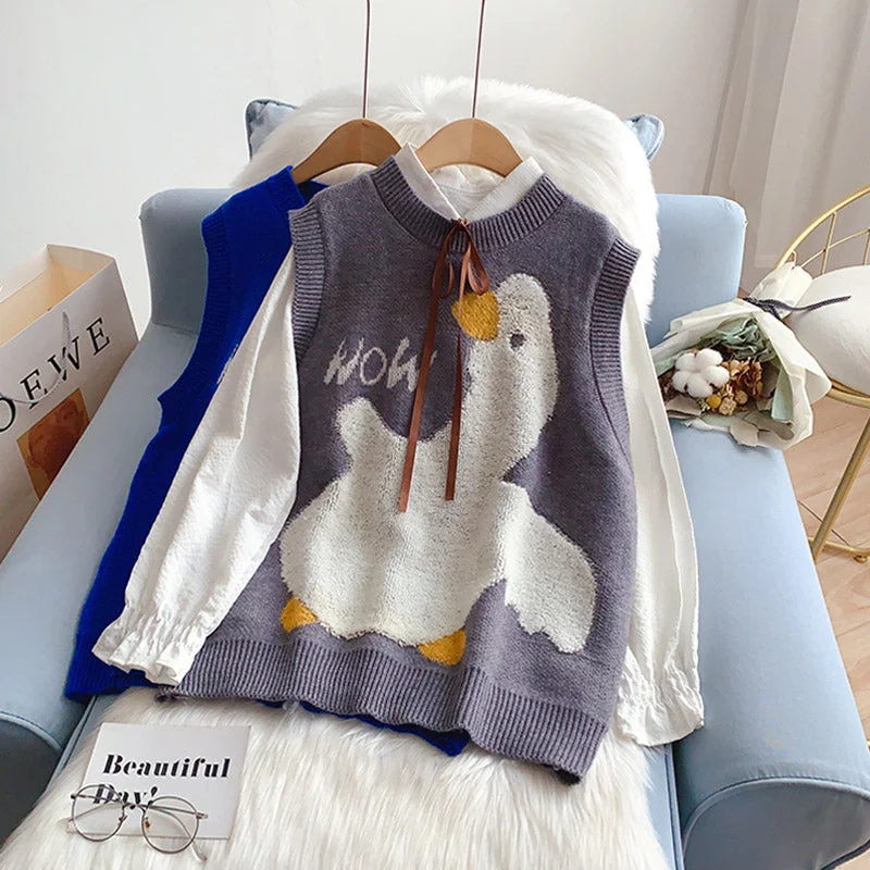 Affordable selection Japanese cute cartoon college style knitted vest vest  5215