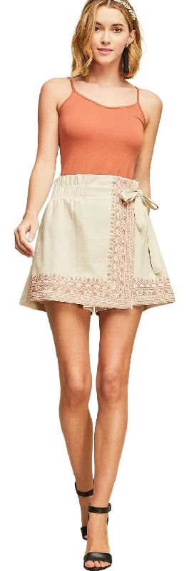Luxury Classic Embroidered Wrap Skort, Sand