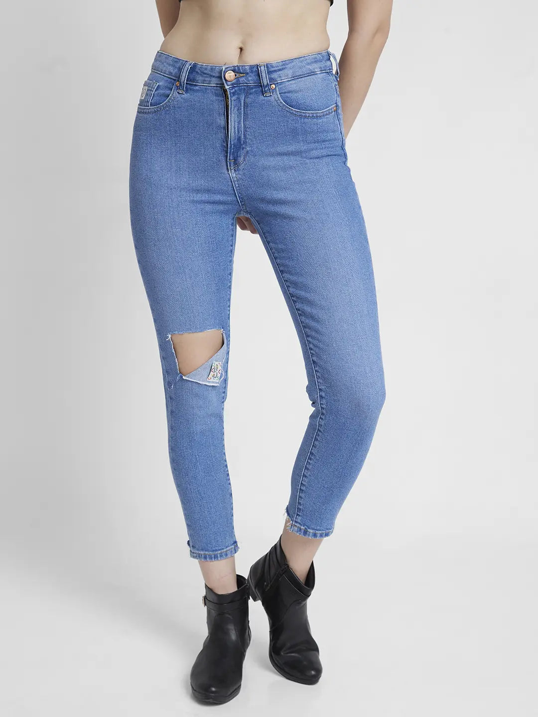 Casual Style Spykar Women Light Blue Lycra Mom Fit Ankle Length Knee Slit Jeans -(Amora) Casual Style Spykar Women Light Blue Lycra Mom Fit Ankle Length Knee Slit Jeans -(Amora)