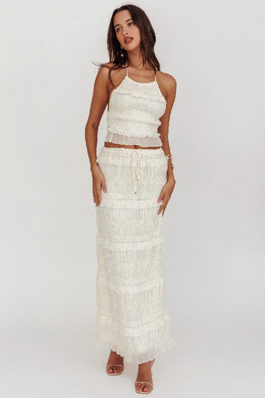 Street Charm Helios Shirred Sequin Maxi Skirt Beige
