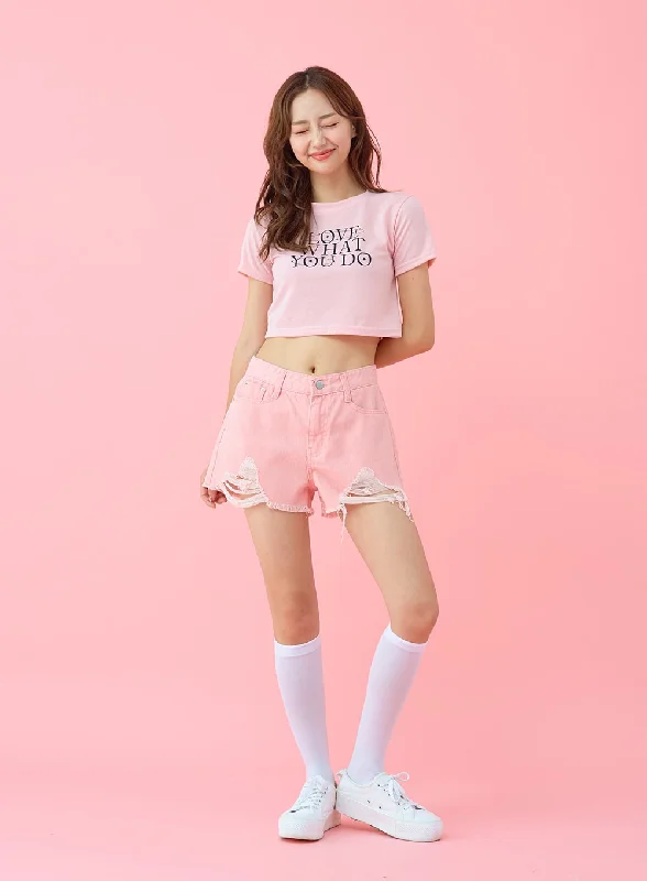 Nightclub Style Distressed Color Short Pants BU29