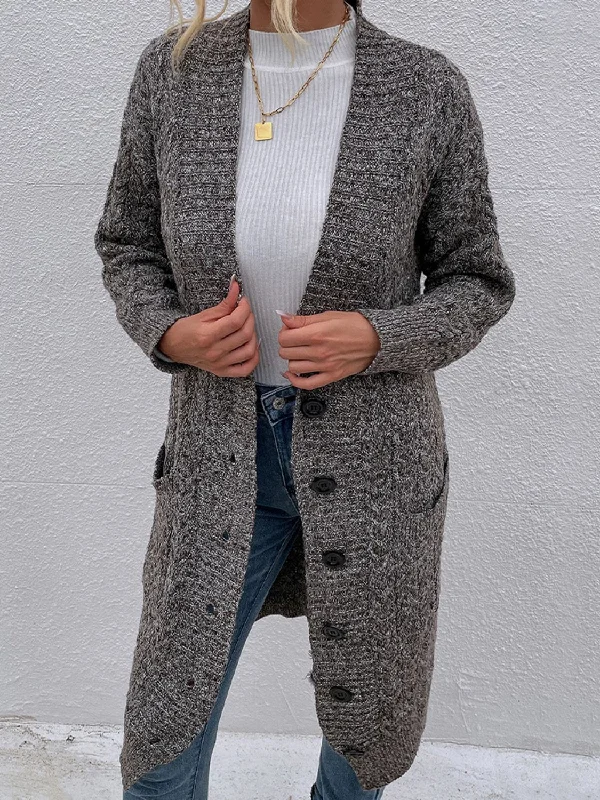Elegant Classic Button Down Longline Cardigan with Pockets