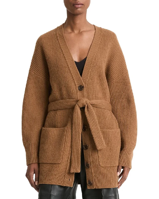 Street Graffiti Design Vince Leather Belt Ribbed Wool & Cashmere-Blend Cardigan