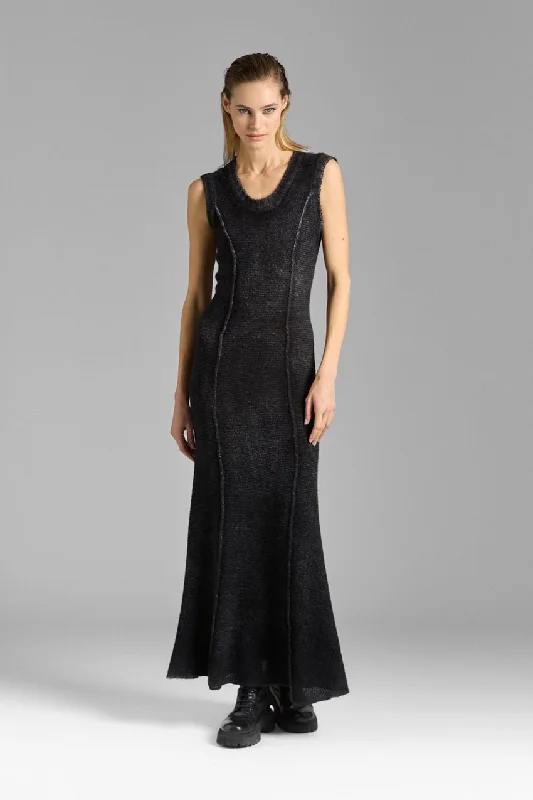 Classic Series HAND PAINTED ROUND NECK DRESS IN CASHMERE AND SILK WITH REVERSE SEAMS