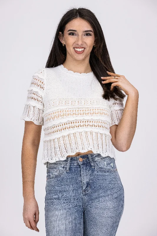 Knowledge And Elegance Not Much Different Women's Short Sleeve Crochet Top