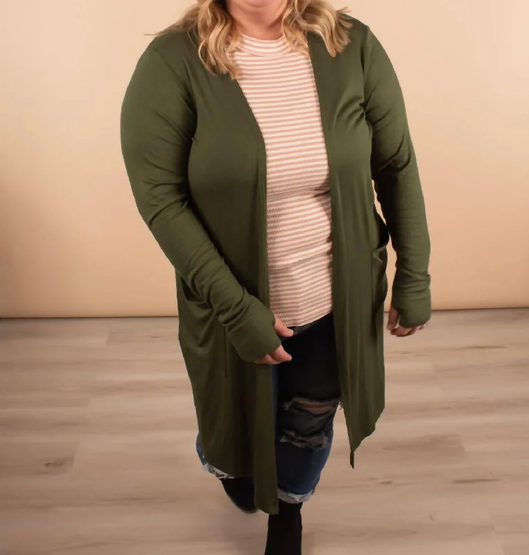 Leisure And Entertainment Aspen Ribbed Cardigan In Forest Green