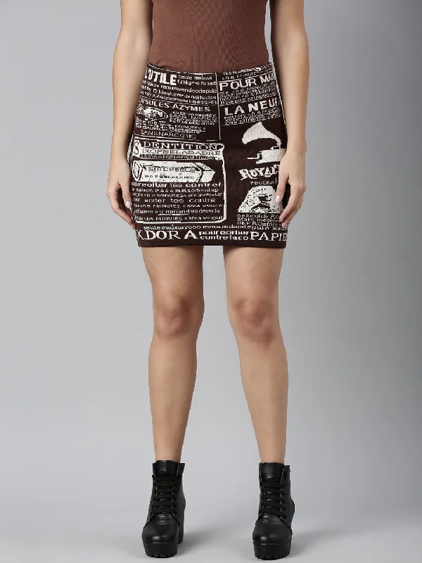 Customized Version Women Self Design Brown Pencil Mini Skirt