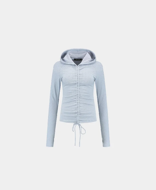 Stand-up collar design Subdued Blue Monogram Fitted Hoodie