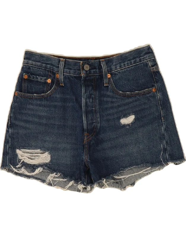 Low-key Luxury LEVI'S Womens Distressed Denim Shorts W26 Small Navy Blue Cotton