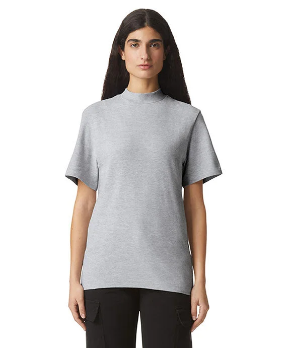 Street Style 1PQ - American Apparel Unisex Mockneck Pique T-Shirt | Heather Grey