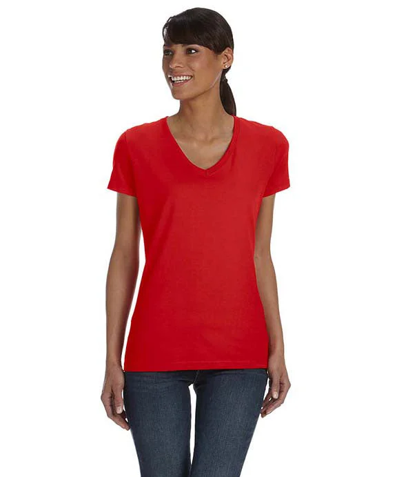 Relaxed Chic L39VR - Fruit of the Loom Ladies HD Cotton™ V-Neck T-Shirt | True Red