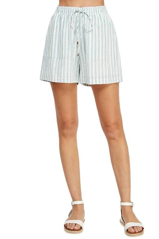 High-end Fabrics Striped Shorts In Soft Blue