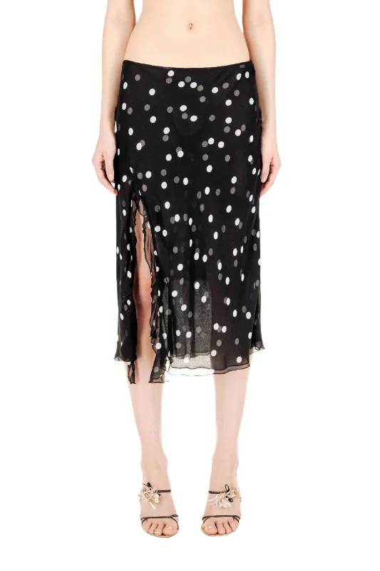 Celebrity Style Polka Dots Ruffled High Slit Skirt