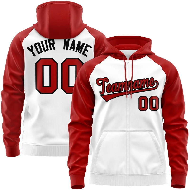 Sports High Waist Style Custom Stitched White Red-Black Raglan Sleeves Sports Full-Zip Sweatshirt Hoodie Sports High Waist Style Custom Stitched White Red-Black Raglan Sleeves Sports Full-Zip Sweatshirt Hoodie