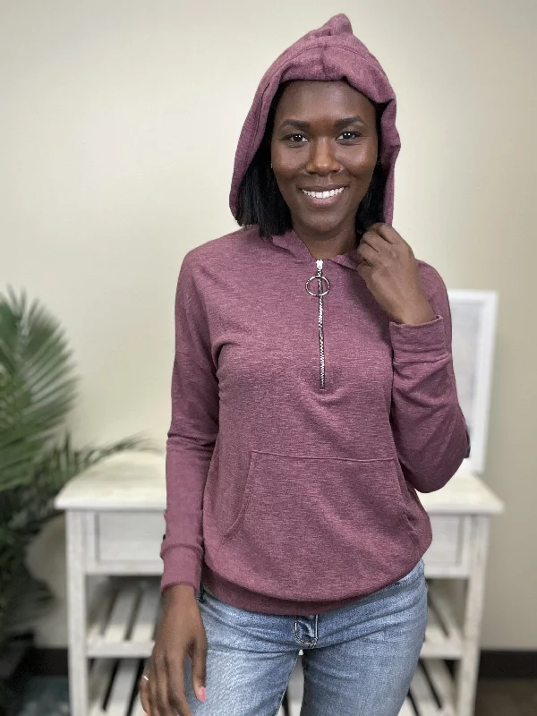 Fashion Must-have Zip It  Women's 1/4 Zip Hooded Long Sleeve Top