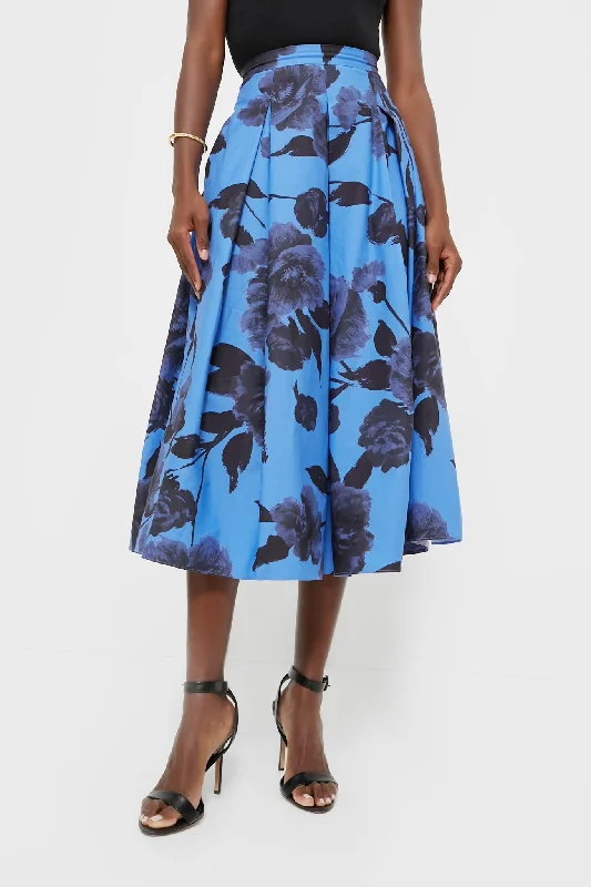 Design sense Lupin Blue Volume Hem Pleat Detail Skirt