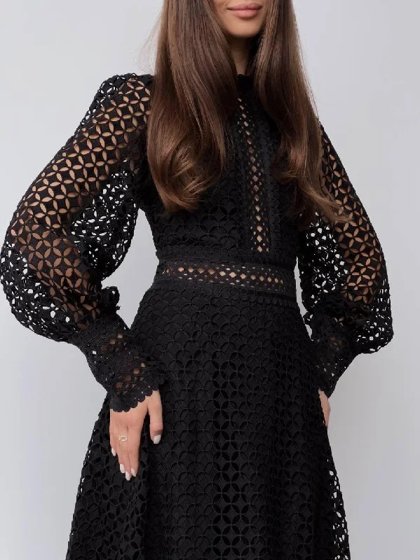 High-waisted pants style Elegant Black Lace Dress