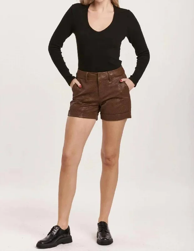 Fashion Classic North Hampton High Rise Vegan Leather Short In Brown