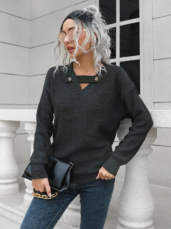 Energy Wear Dropped Shoulder Button Detail Sweater