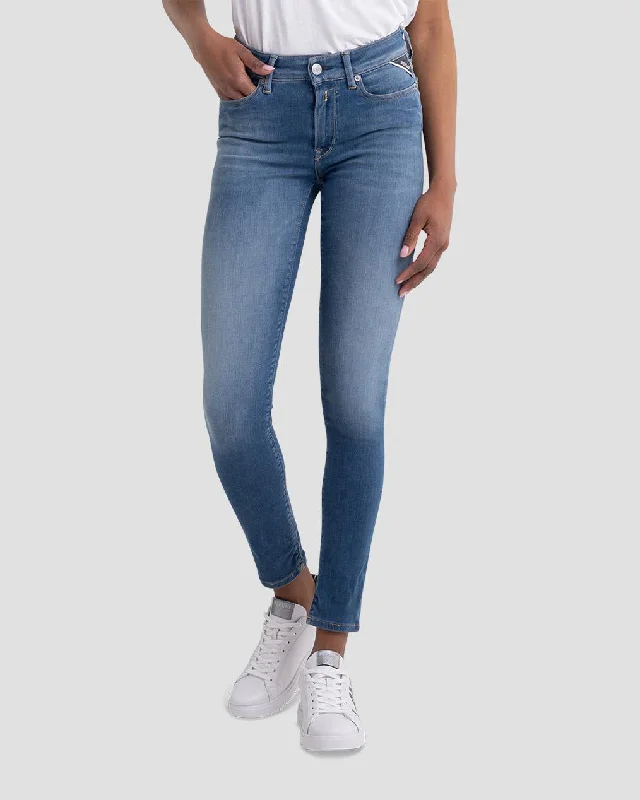 Exquisite workmanship Replay Womens Luzien Skinny Fit Recycled 360 Hyperflex Re-Used Jeans - Medium Blue